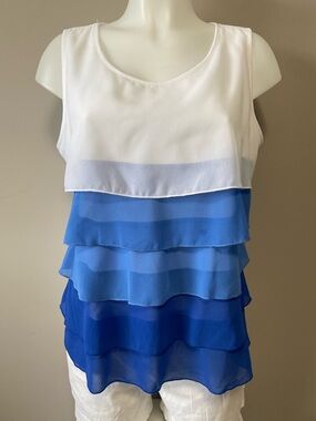 Women's Blue Ombre Tiered Tank Top - Sleeveless Ruffle Blouse
